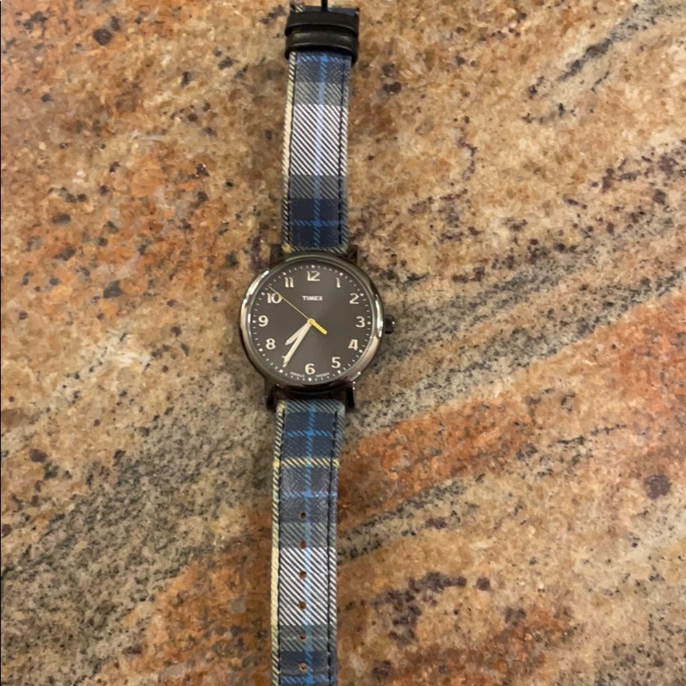 Timex watch with plaid band